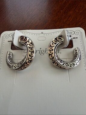 Brighton Two-Tone Scroll Hoop Earrings - Silver, NWT